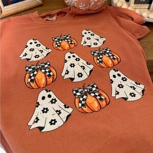 Cute Ghost and Pumpkin adult Shirt - Orange